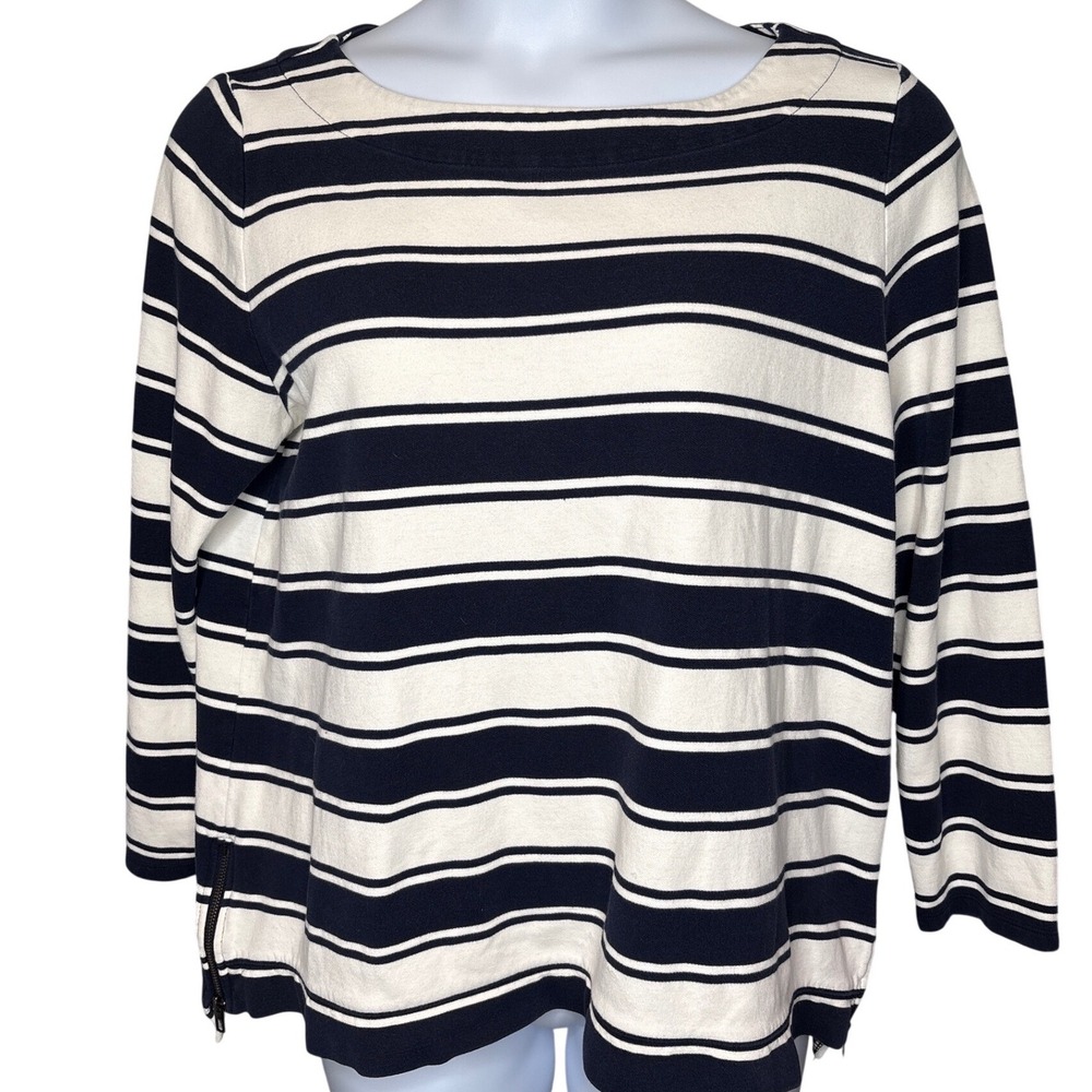 Talbots Women Navy White Striped Boat Neck Top 2X Breton Sailor Casual Chic